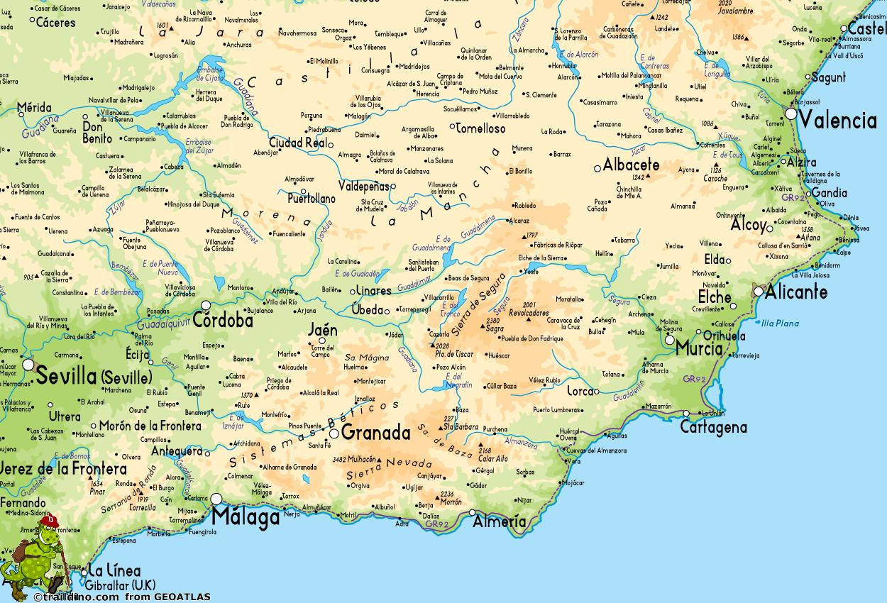 carte sud est espagne Carte du sud est de l'Espagne   Carte de la côte sud est de l 