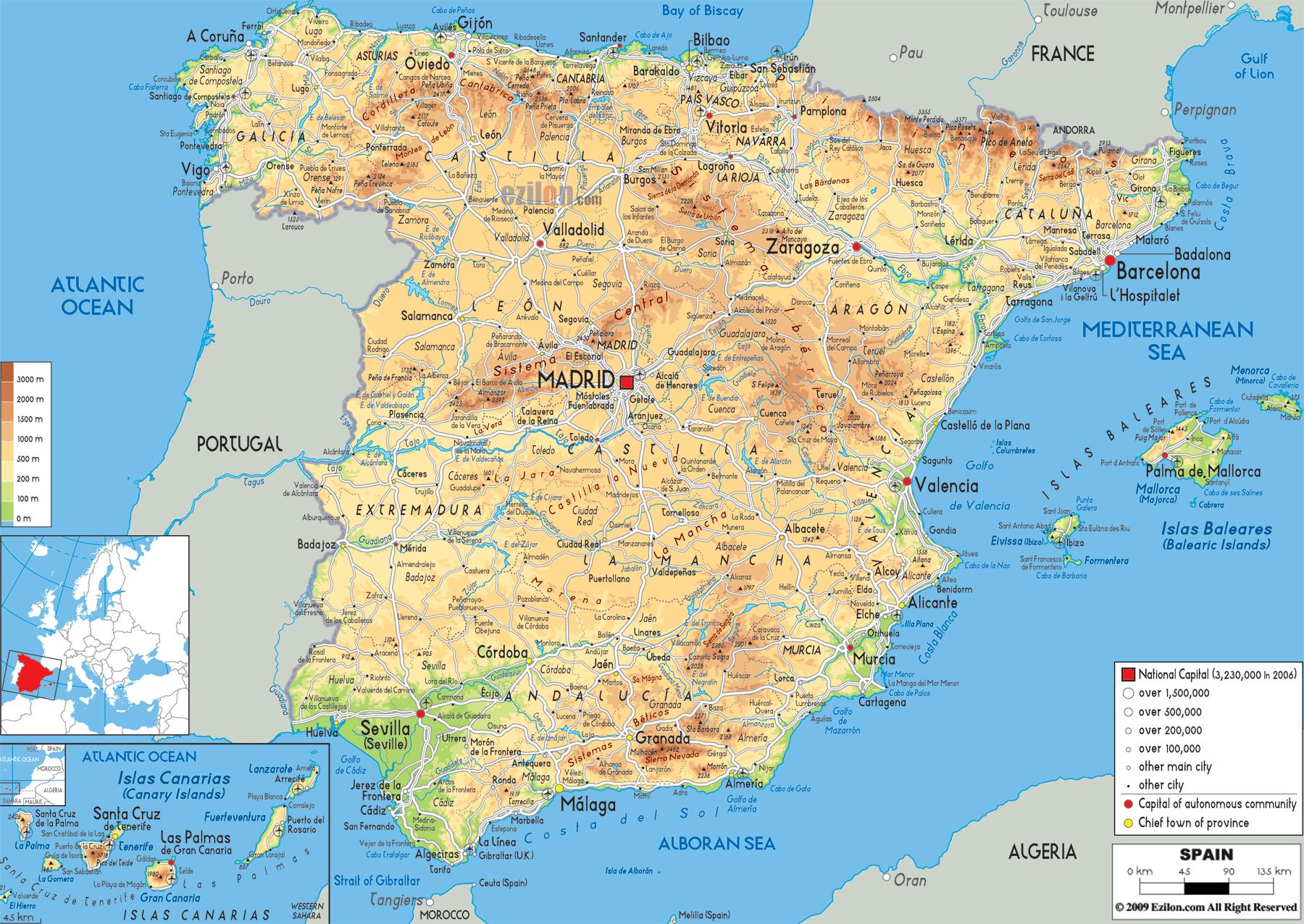 carte gps espagne Espagne carte gps   Gps carte Espagne (Europe du Sud   Europe)