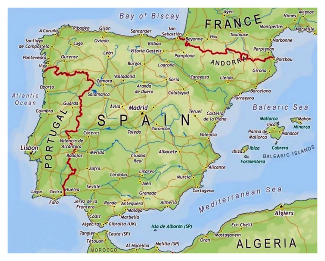Les zones de l'Espagne de carte - Petite carte de l'Espagne (Europe du
