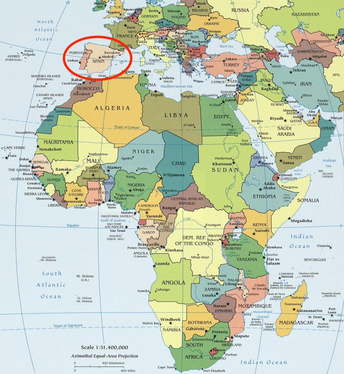 l'afrique et de l'Espagne carte