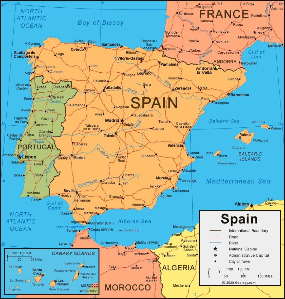 carte de l'Espagne et des pays voisins
