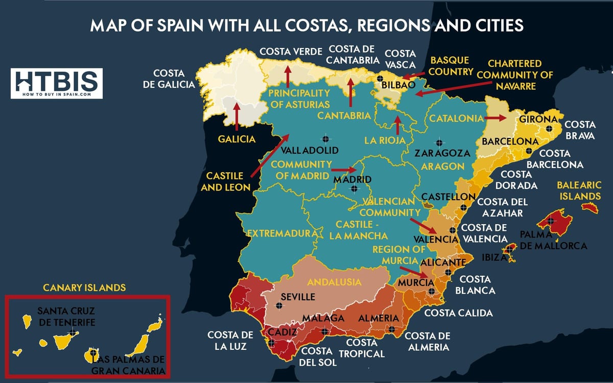 carte détaillée de la côte est de l'Espagne