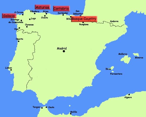 le nord de l'Espagne stations de carte