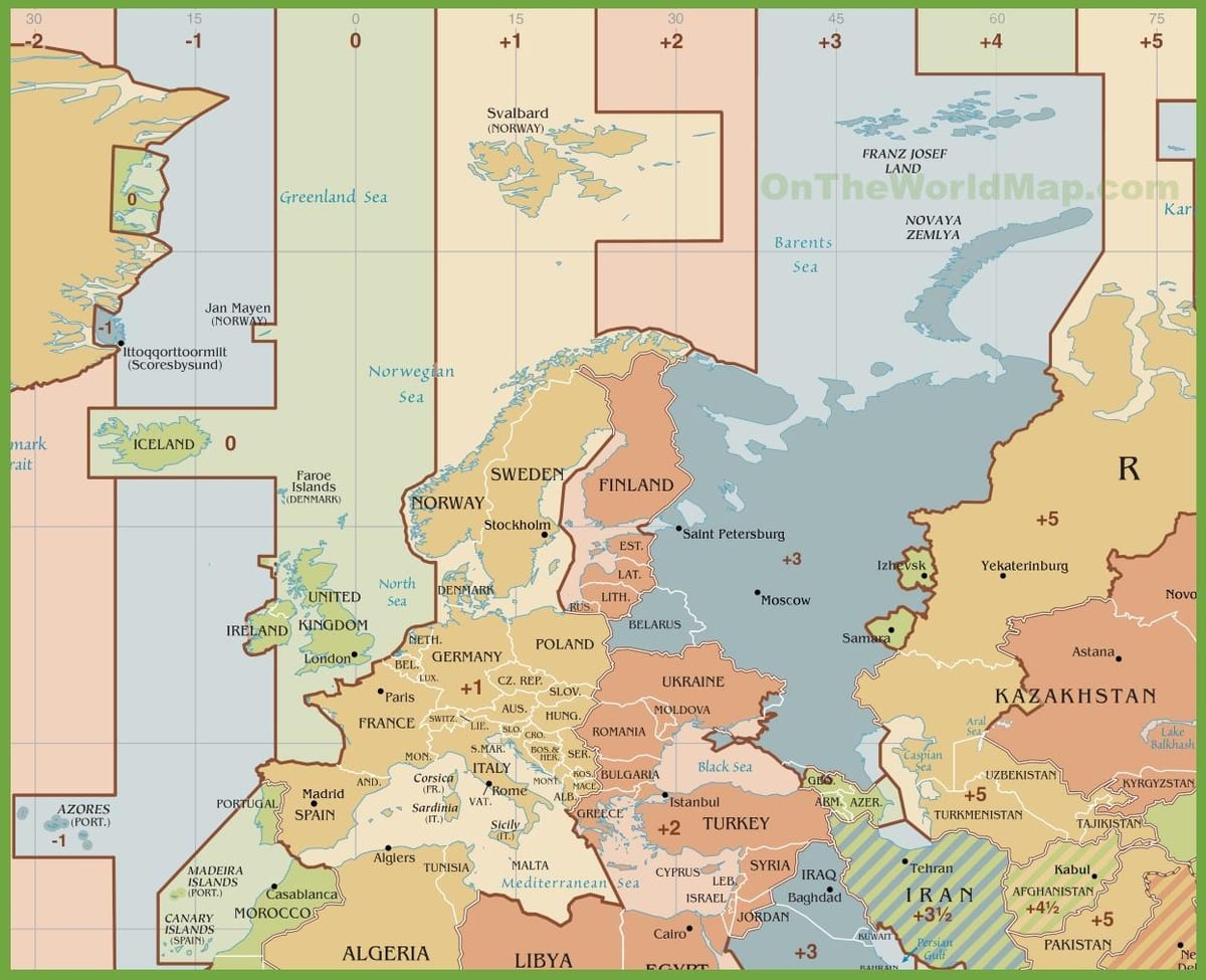 carte de l'Espagne fuseau horaire