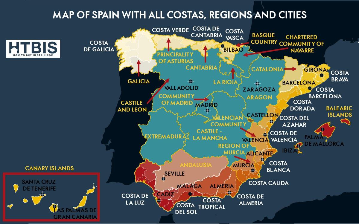 carte de la côte sud de l'Espagne