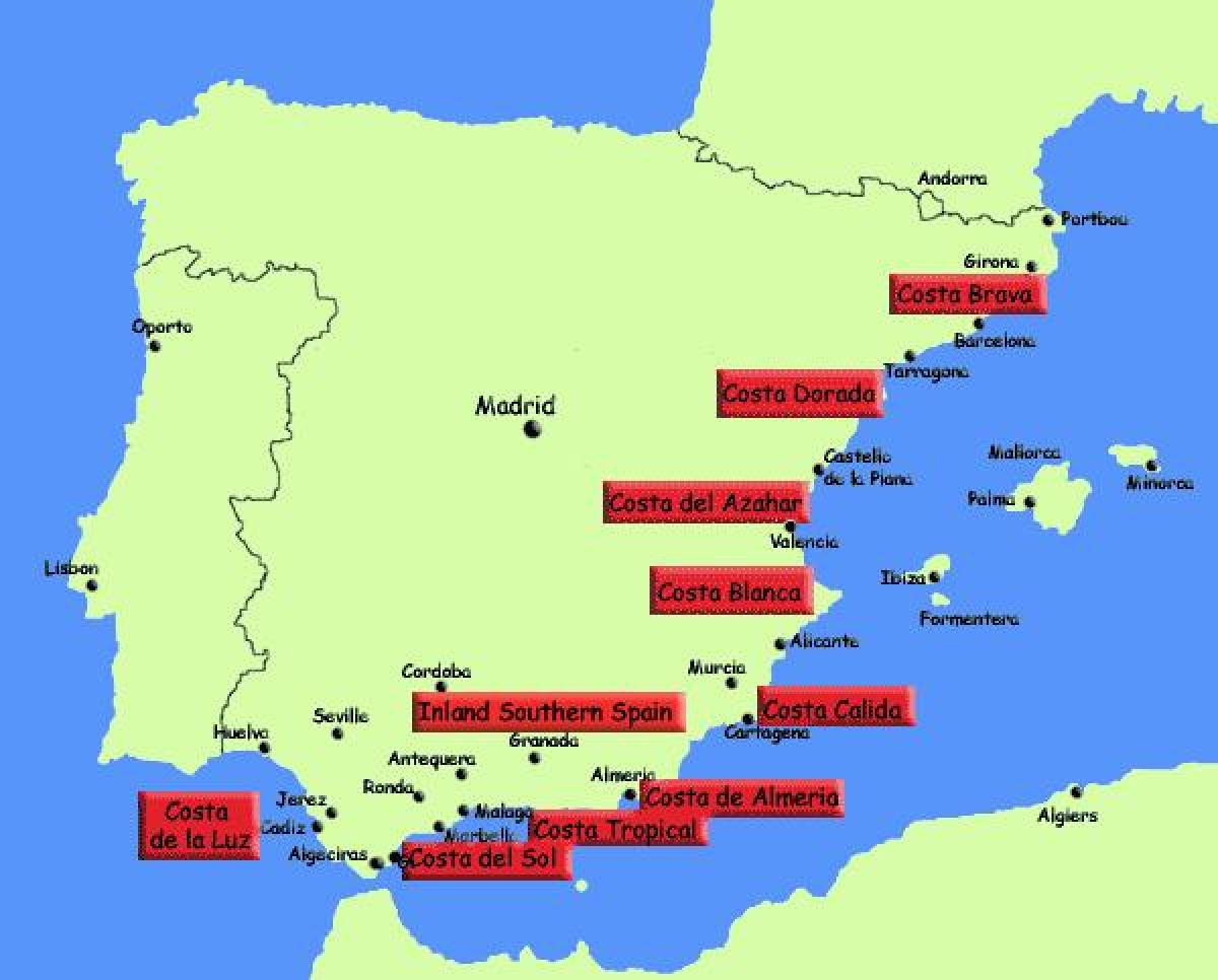 carte du sud de l'Espagne stations de vacances