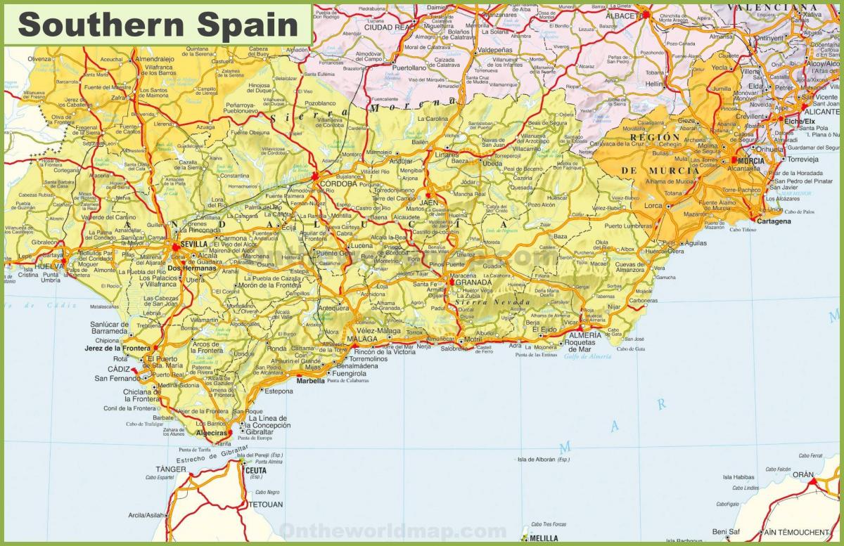 carte détaillée du sud de l'Espagne