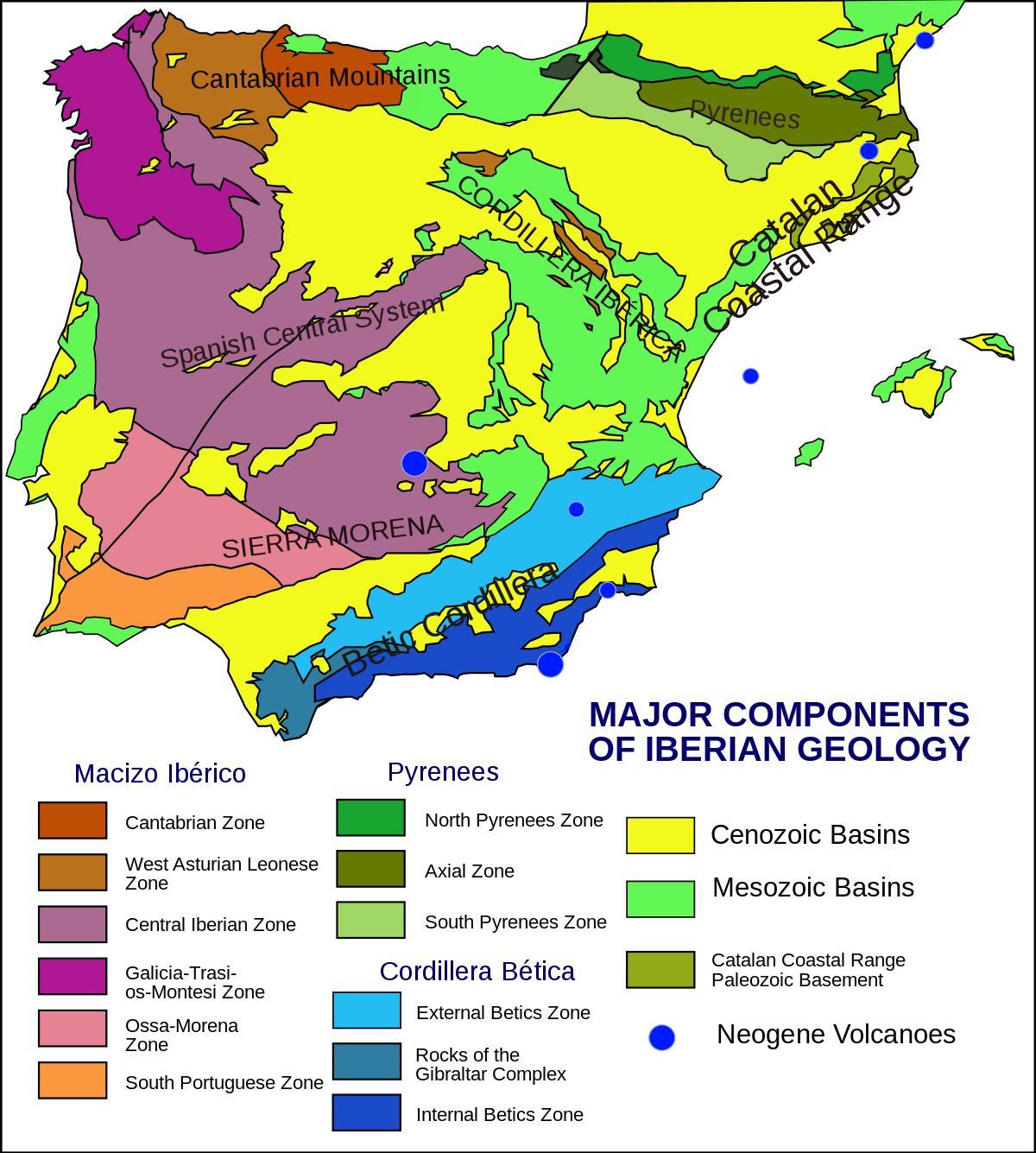 carte de l'Espagne géologique