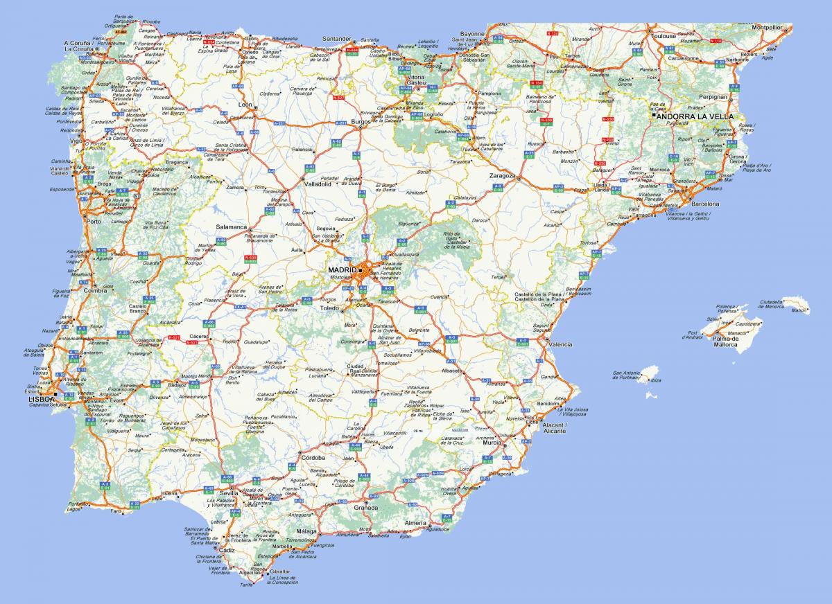 carte routière de l'Espagne avec les villes