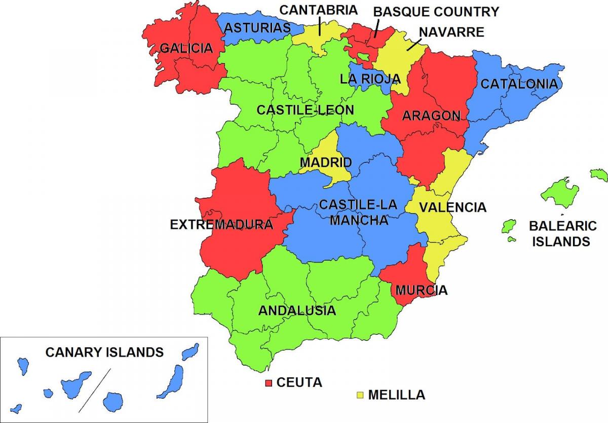 carte des communautés autonomes de l'Espagne