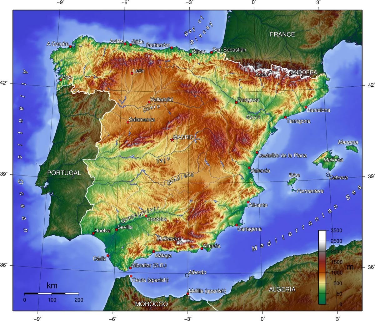 carte de l'Espagne élévation