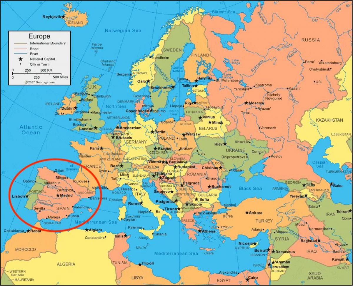 carte de l'Espagne et de l'europe