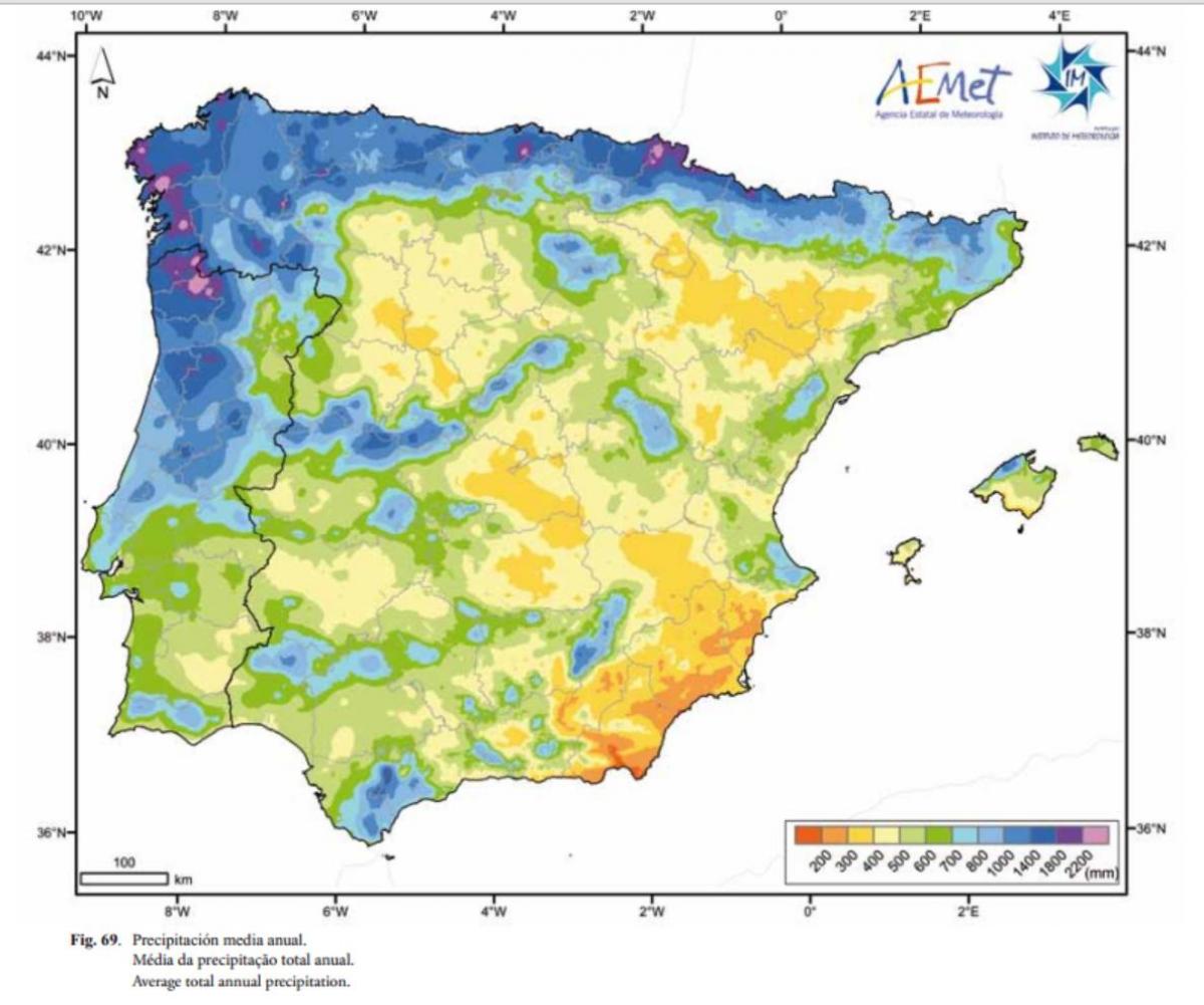 Espagne précipitations carte