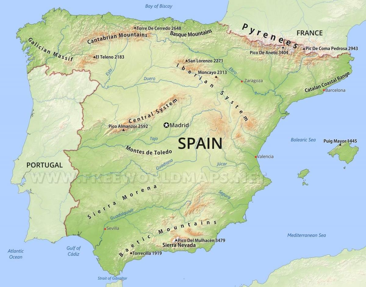 carte de l'Espagne montagnes