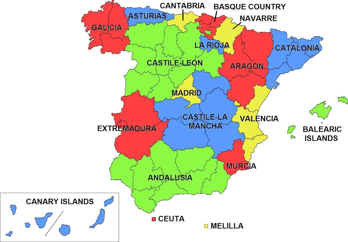 carte de l'Espagne et les régions