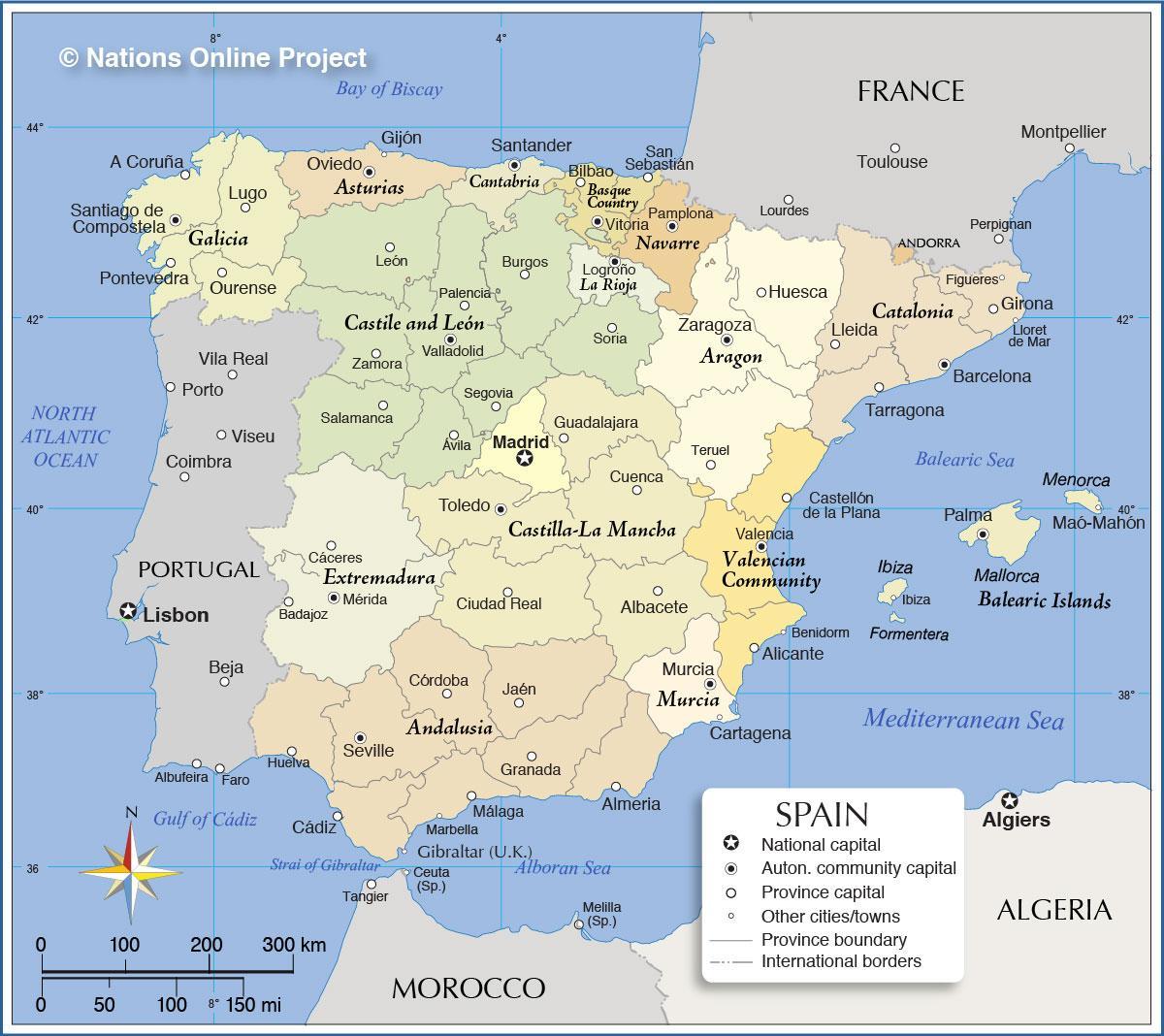 carte de l'Espagne et les régions
