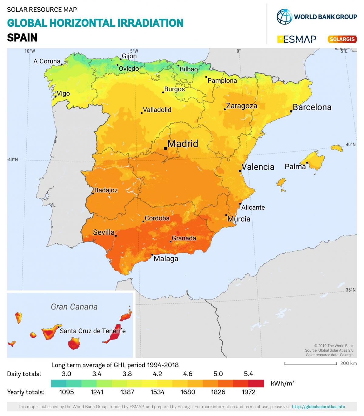 carte de l'Espagne soleil