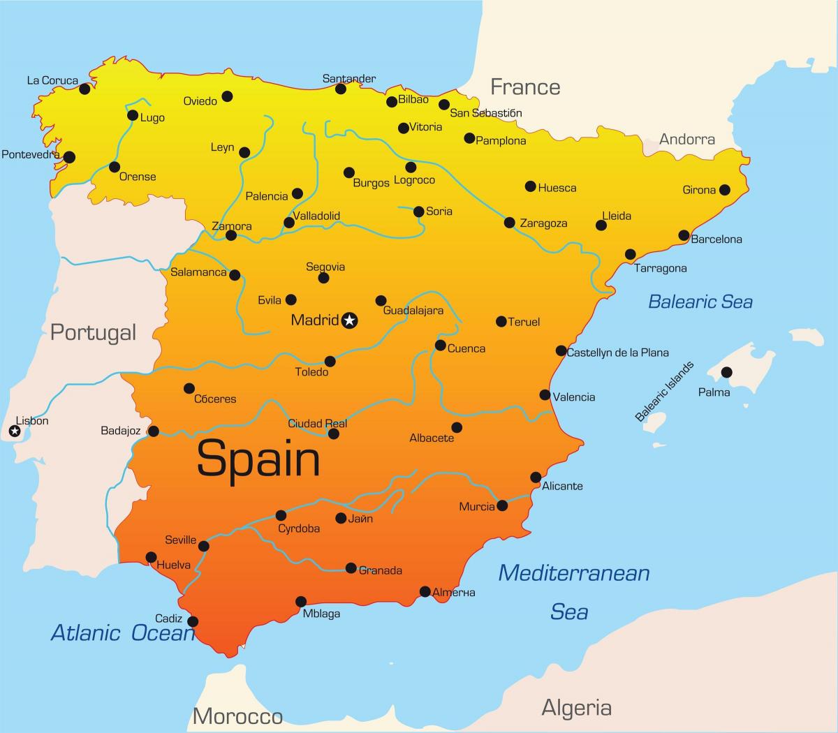 des destinations de vacances en Espagne carte