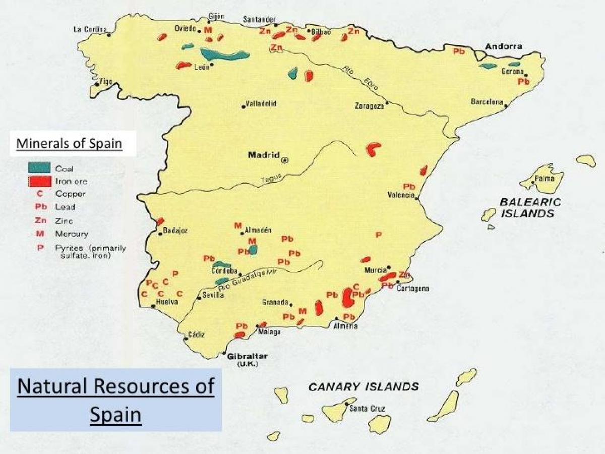 carte de l'Espagne des ressources naturelles