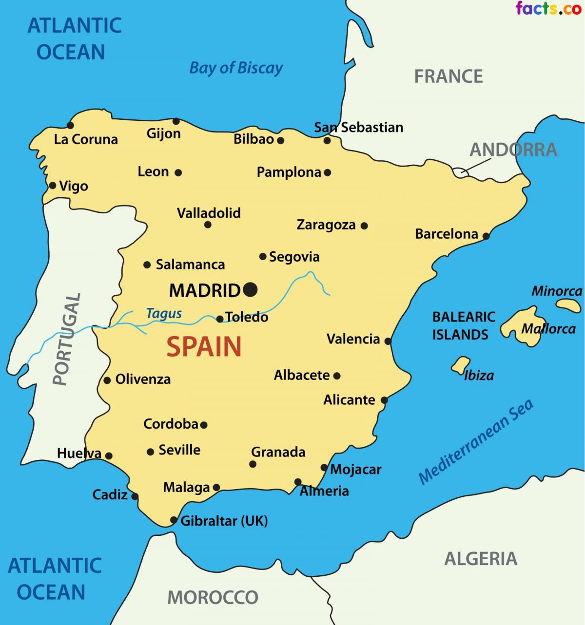 Espagne Villes Carte Carte De L Espagne Montrant Les Villes Le Sud   Espagne Les Villes De La Carte 