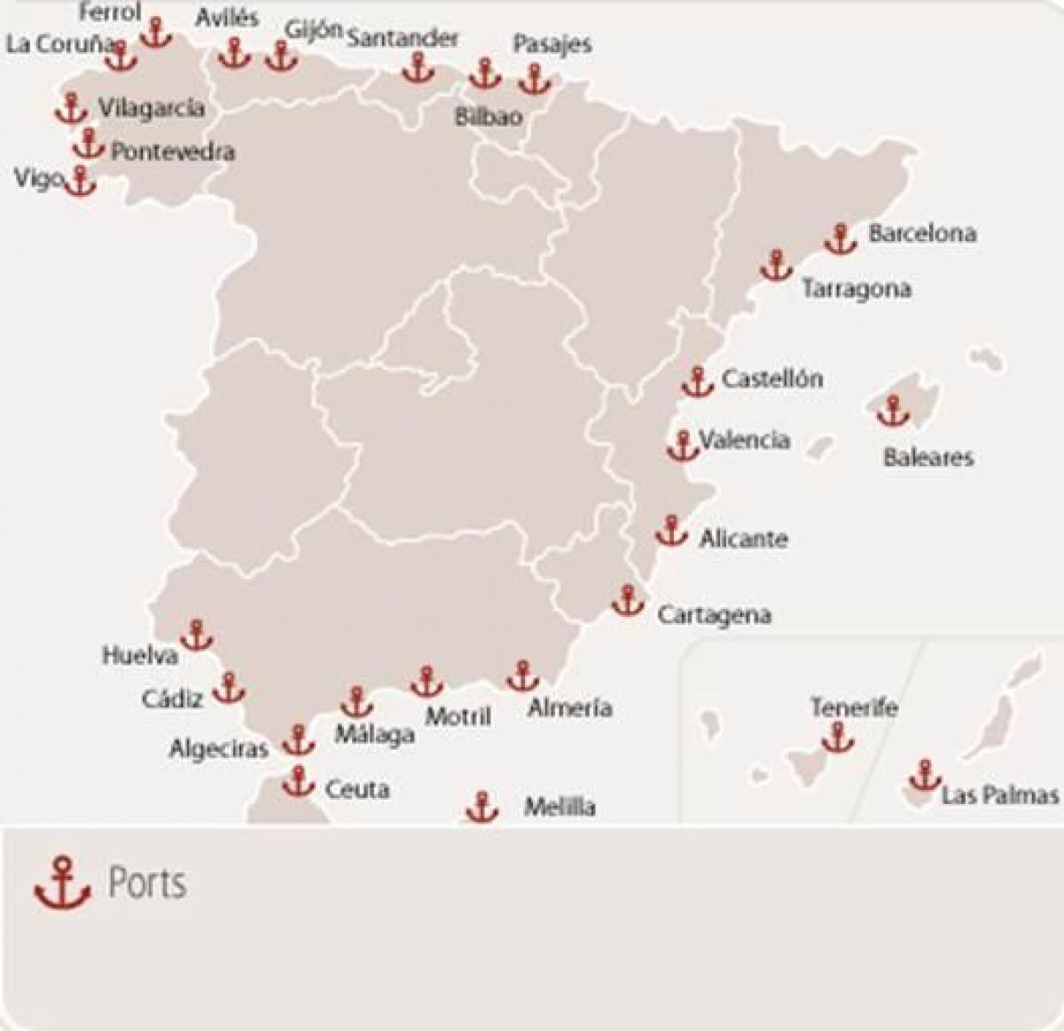 des ports de ferry en Espagne carte