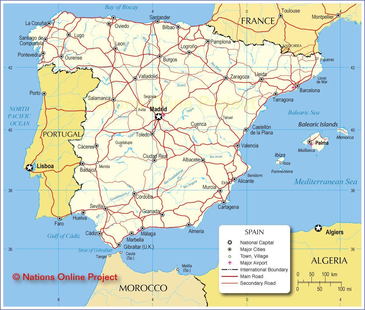 carte de l'Espagne transports