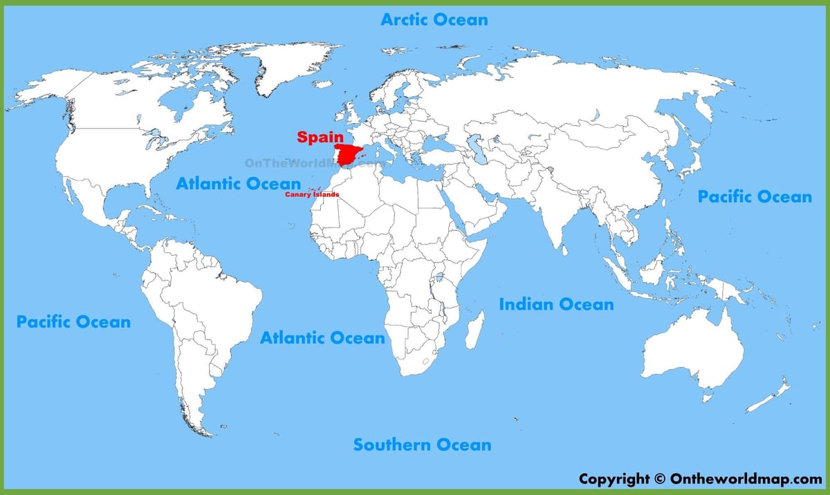 carte du monde montrant l'Espagne
