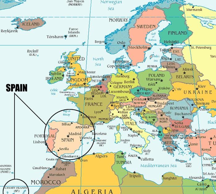 carte avec l'Espagne