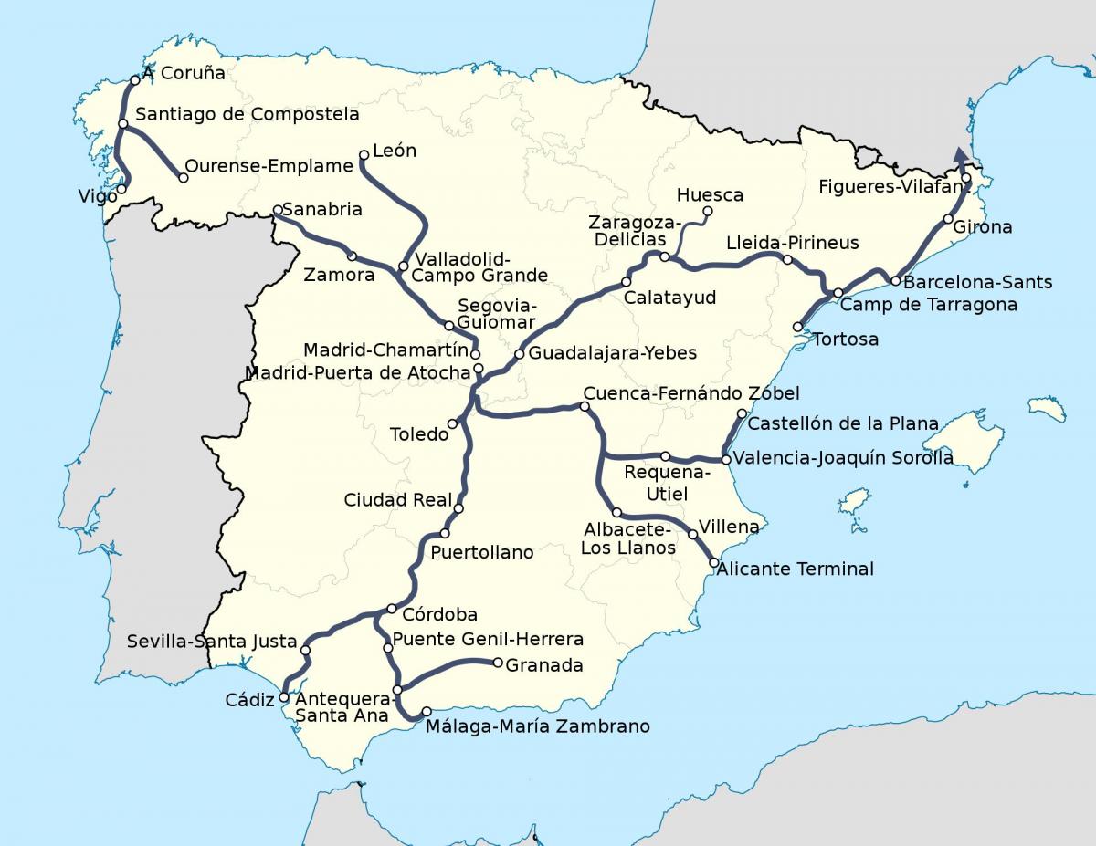 ave les trains de l'Espagne de carte d'itinéraire