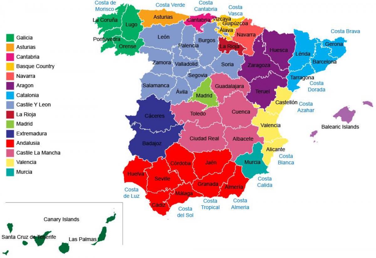 Espagne carte des régions provinces de l'