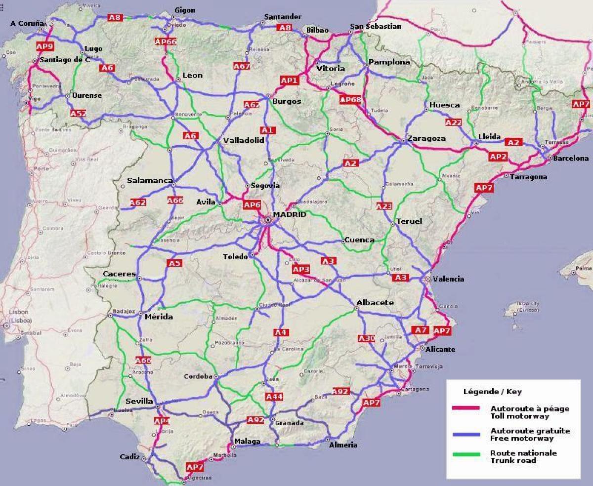 carte de l'Espagne de l'autoroute