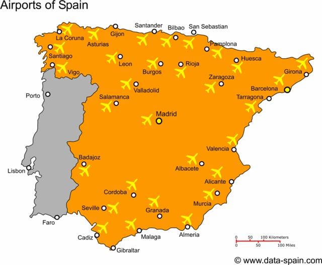 Espagne carte des aéroports
