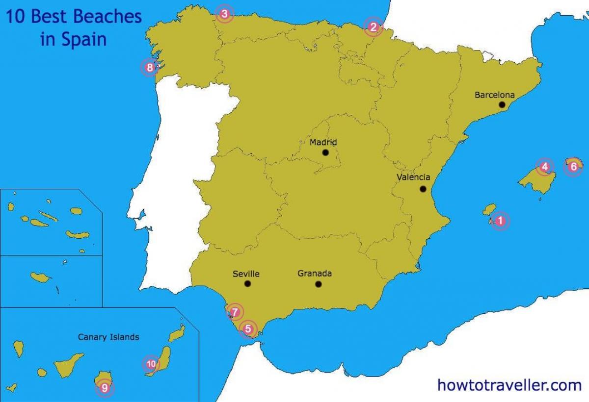 carte des meilleures plages en Espagne