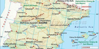 Carte de l'Espagne montrant les principales villes