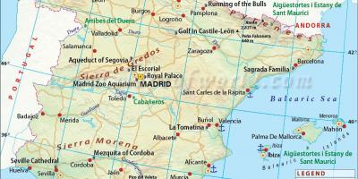 Carte de l'Espagne montrant les principales villes