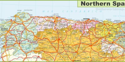 Carte du nord de l'Espagne avec les villes