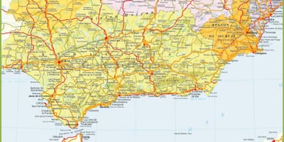 Carte détaillée du sud de l'Espagne