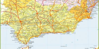 Carte détaillée du sud de l'Espagne