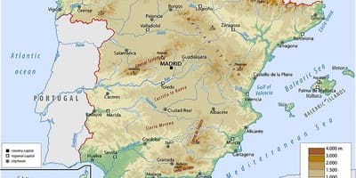 Carte physique de l'Espagne