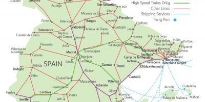 Carte des itinéraires de train en Espagne
