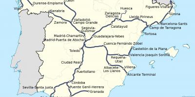 Ave les trains de l'Espagne de carte d'itinéraire