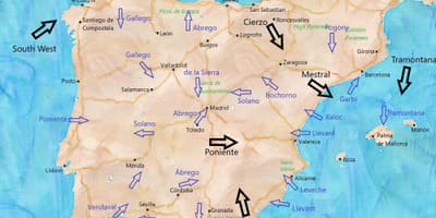 Carte de l'Espagne vent