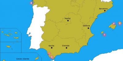 Carte des meilleures plages en Espagne